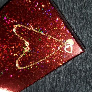 14 K Gold over 925 Sterling Silver Italy Dangle Heart Charm Bracelet